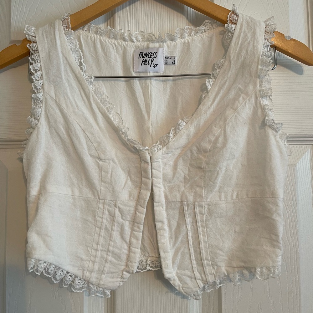 Princess Polly Cream Lace Trim Blouse